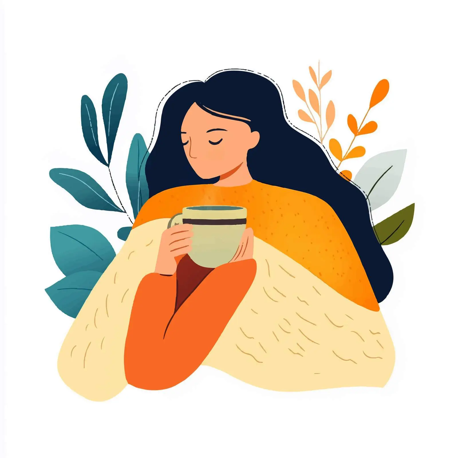 Woman Enjoying Hot Tea Under Warm Blanket — free download from Dotvec