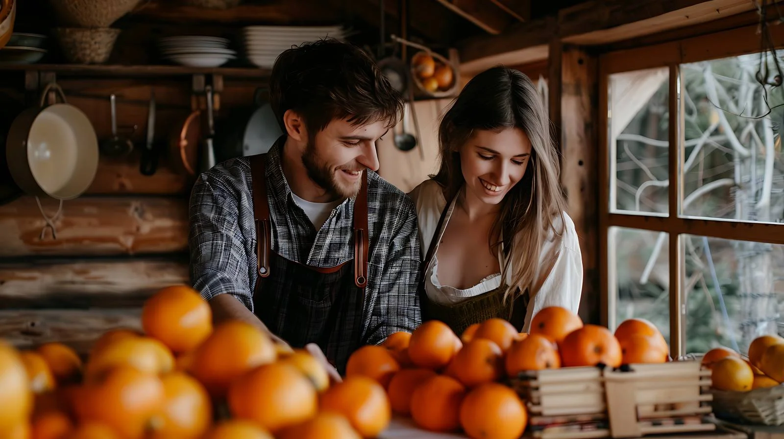 Couple Preparing Food in Wooden Cabin — free download from Dotvec