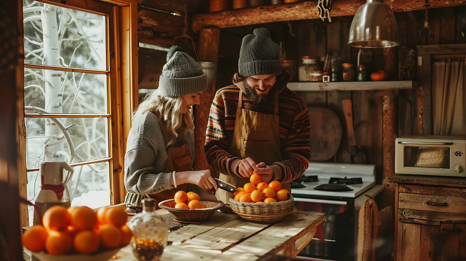 Couple in Wooden Cabin Cooking Together — free download from Dotvec