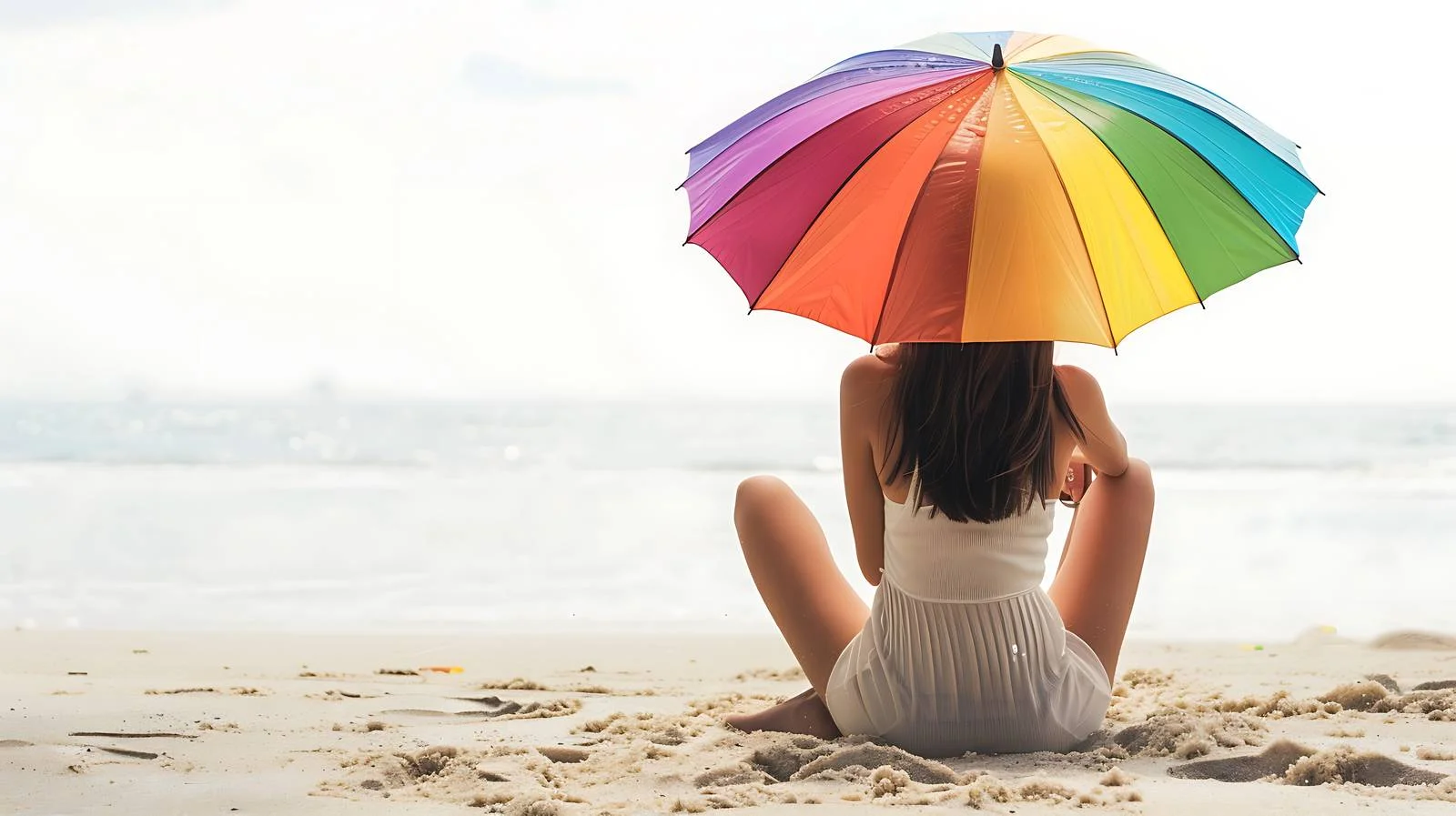 Serene Beach Scene with Colorful Umbrella — free download from Dotvec