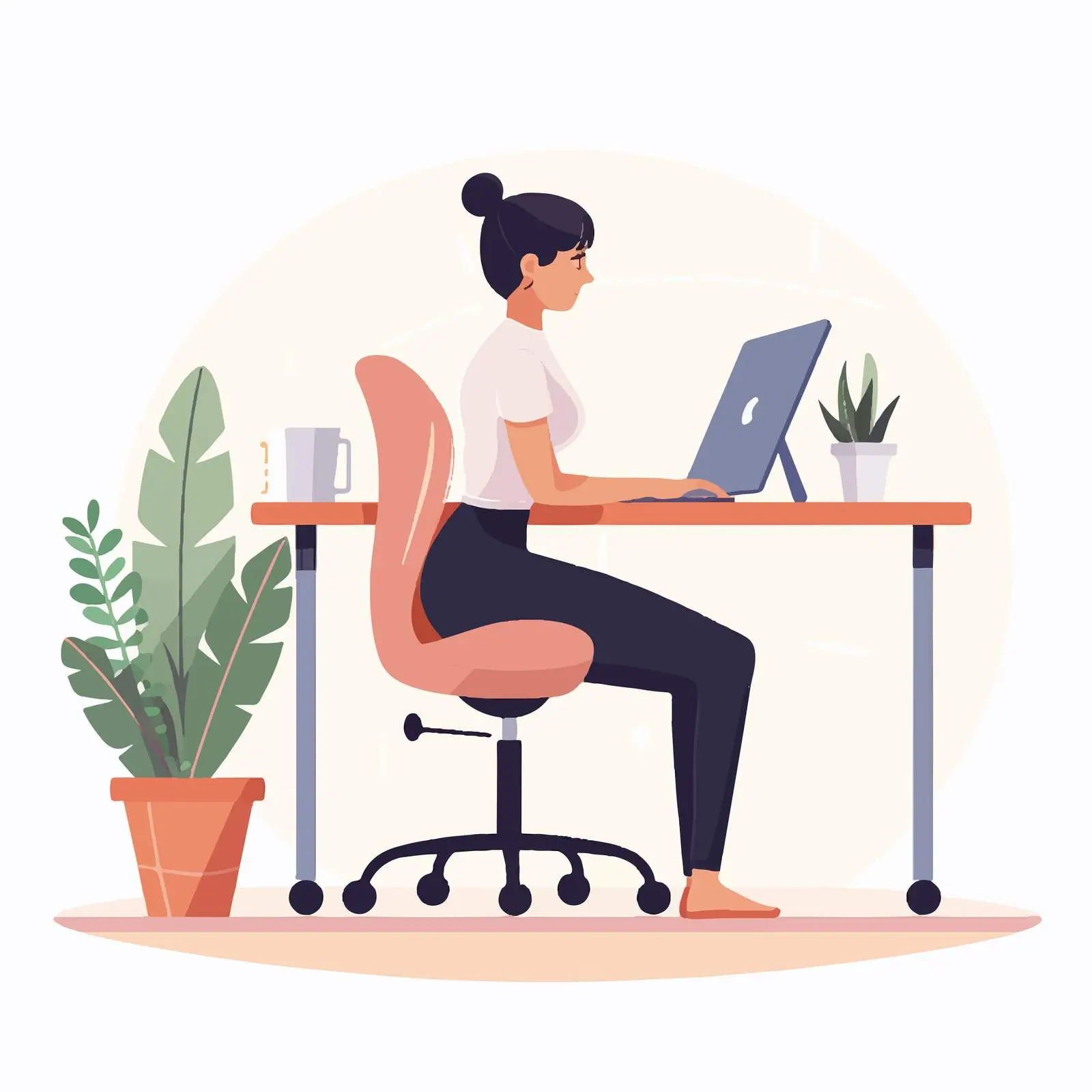 Woman with Hunched Back at Computer Desk — free download from Dotvec