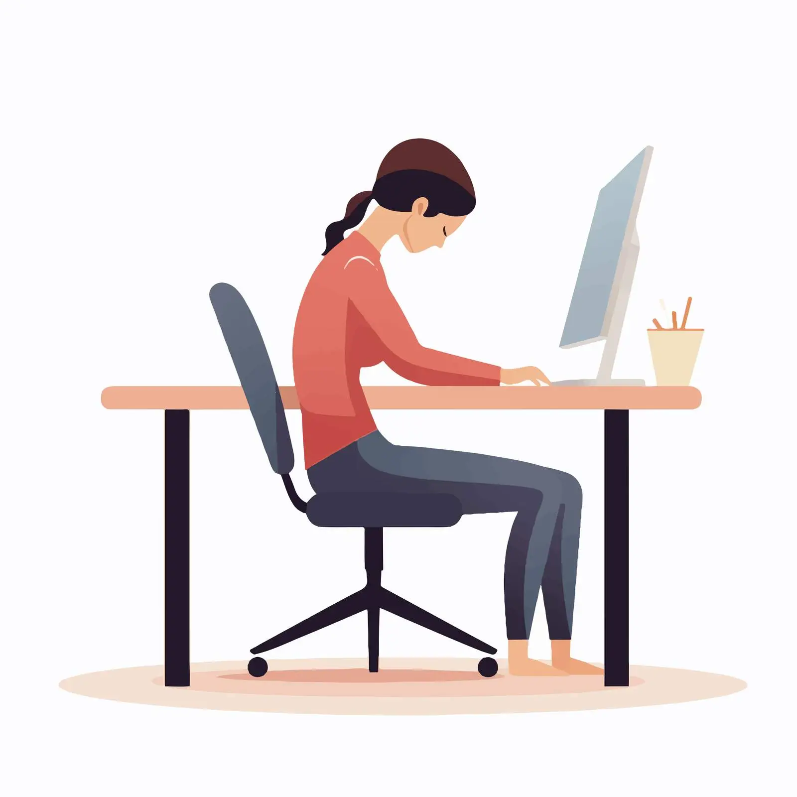 Woman Sitting at Desk with Hunched Back — free download from Dotvec