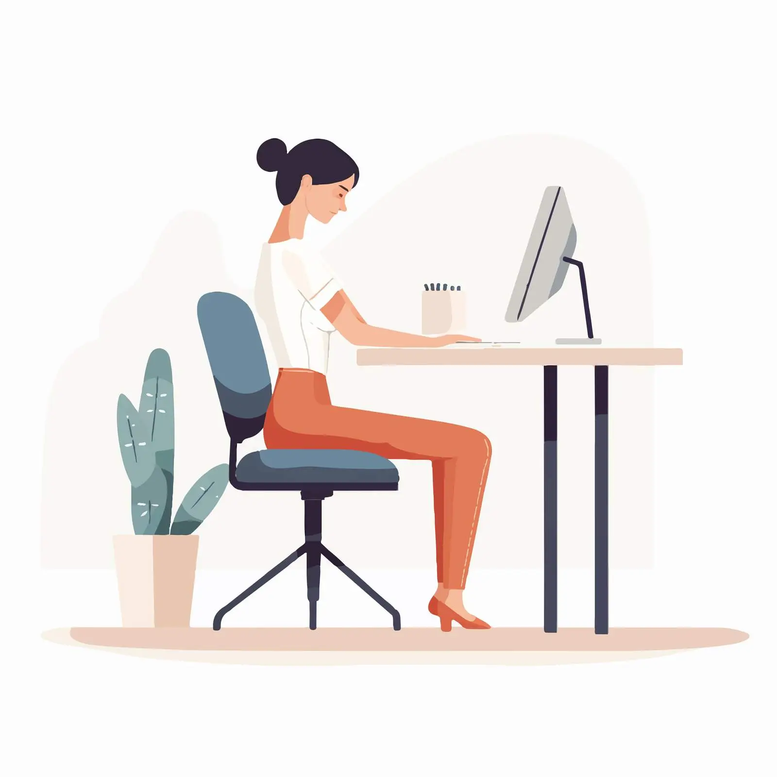 Hunched Back Woman at Computer Desk — free download from Dotvec