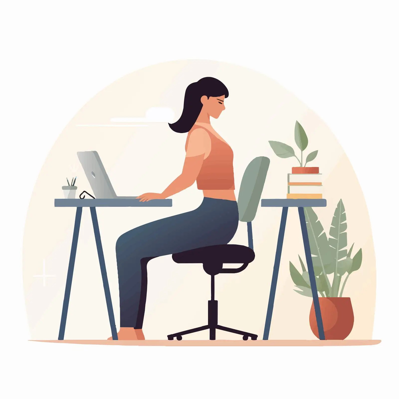 Hunched Back Woman Working at Computer Desk – free digital workplace image from Dotvec