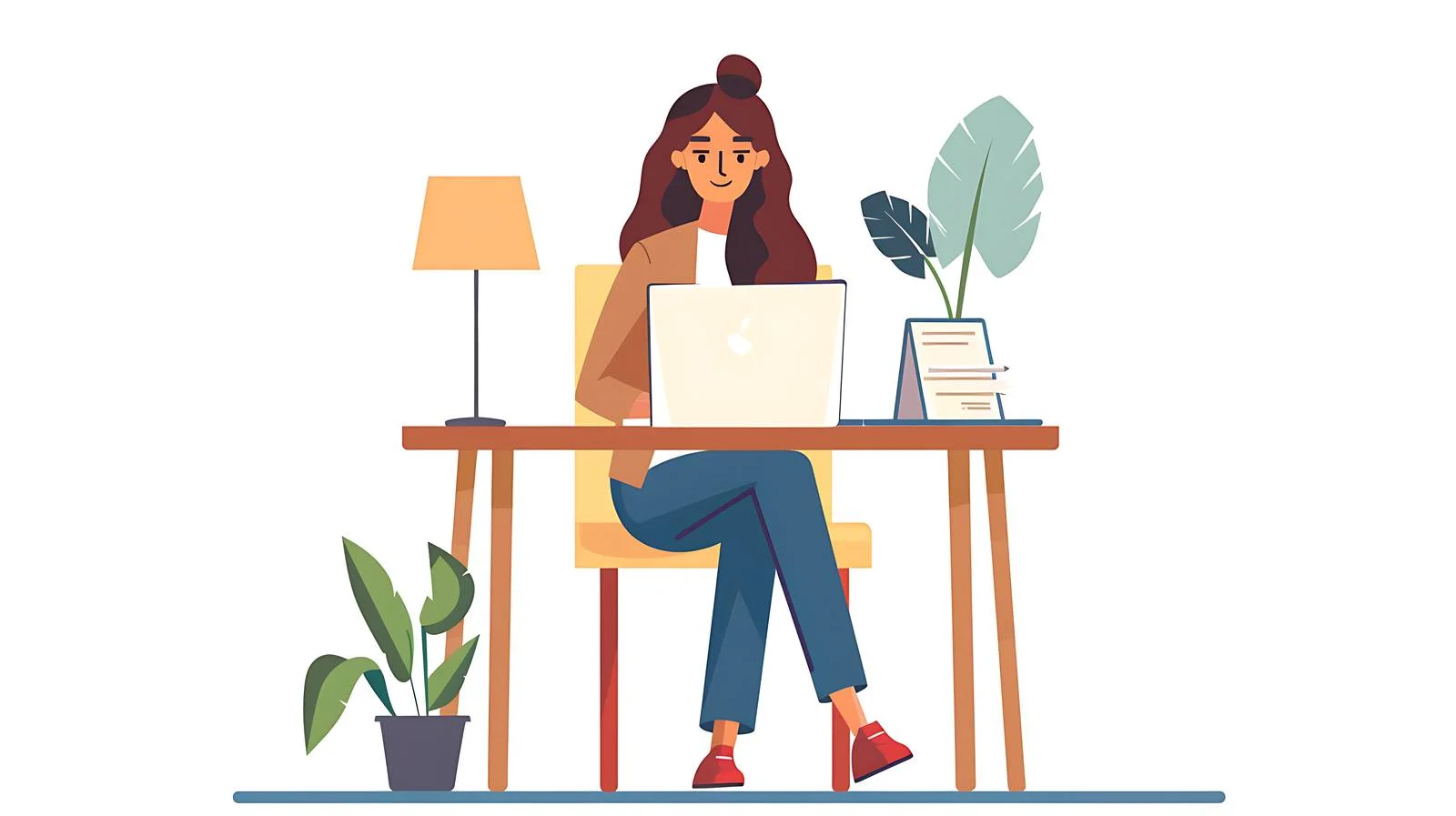 Home Office Woman Working Laptop White — free download from Dotvec