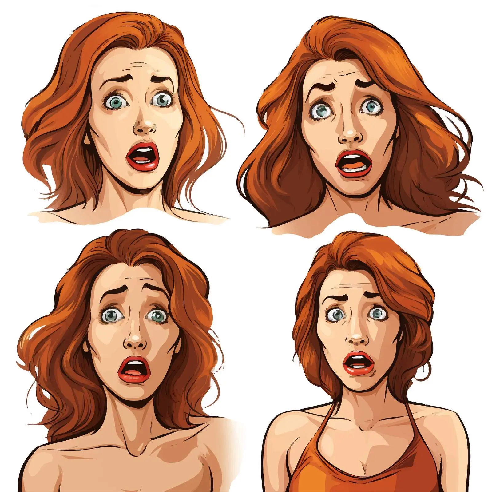 Shocked Woman Vector Art in Color and Outline — free download from Dotvec