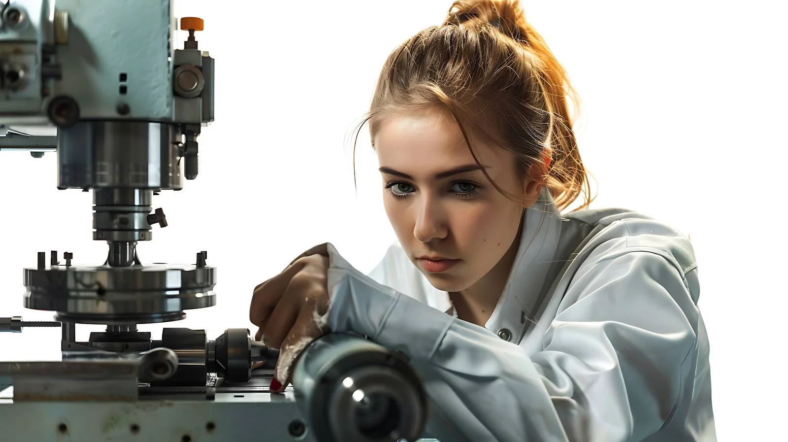 Woman at Lathe on White Background — free download from Dotvec