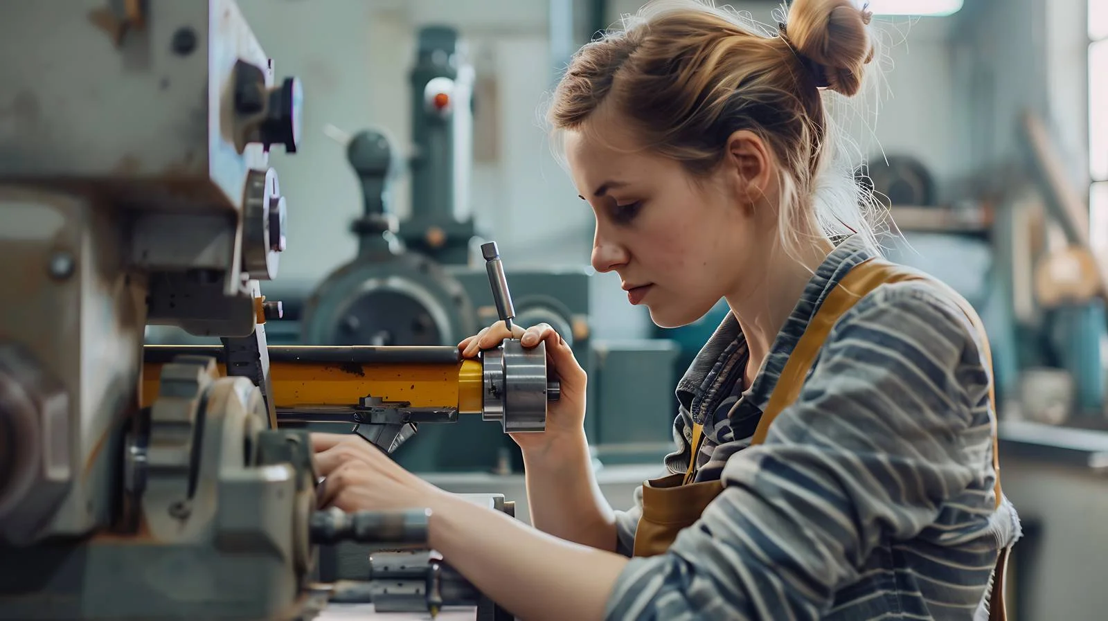 Female Lathe Operator on White Background — free download from Dotvec