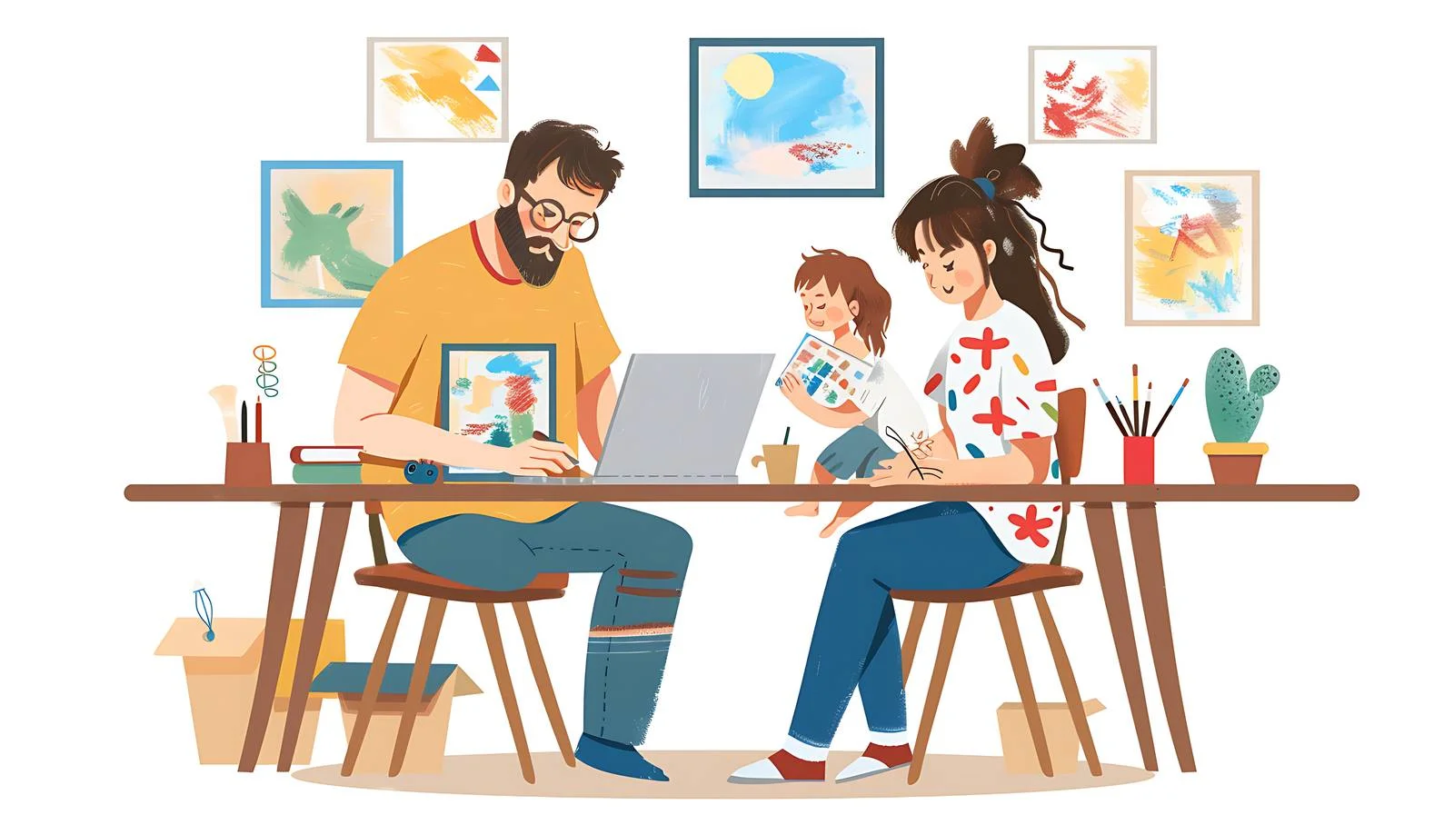Family Work Setup with Laptop — free download from Dotvec
