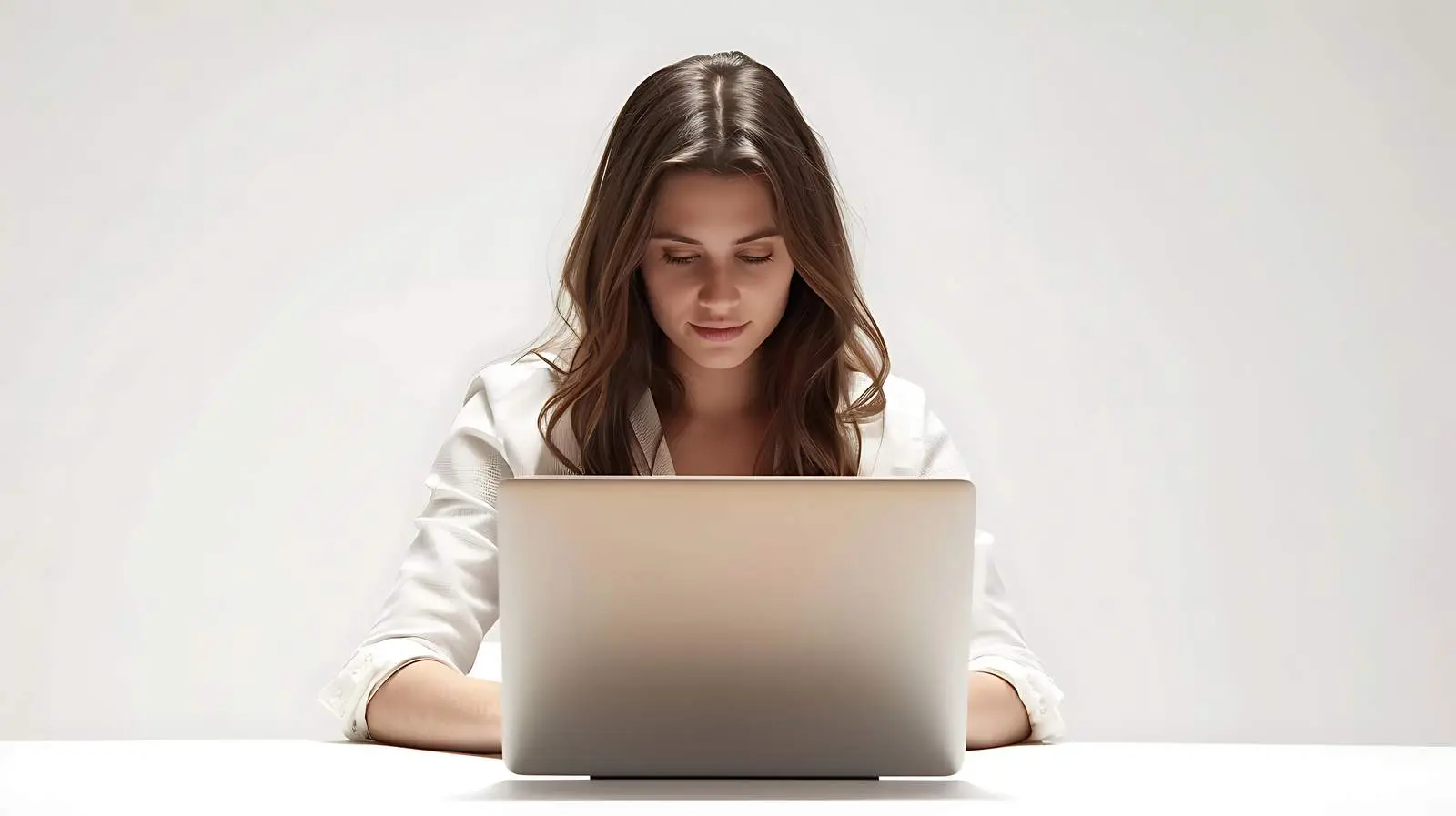 Woman Working on Laptop at Desk – free typing image from Dotvec