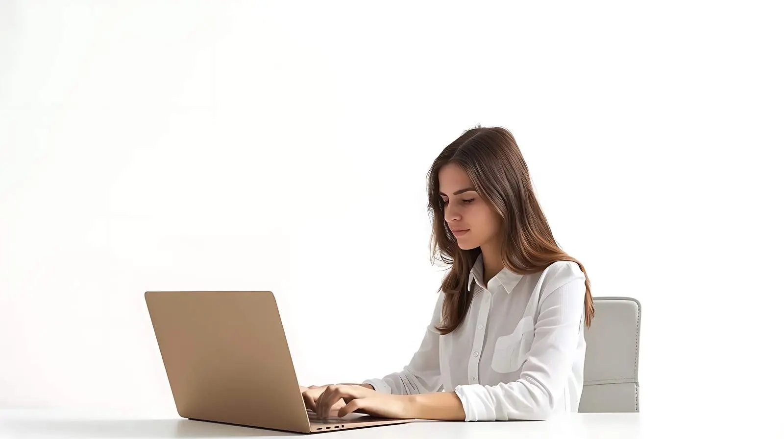 Woman Working on Laptop at Desk Isolated — free download from Dotvec