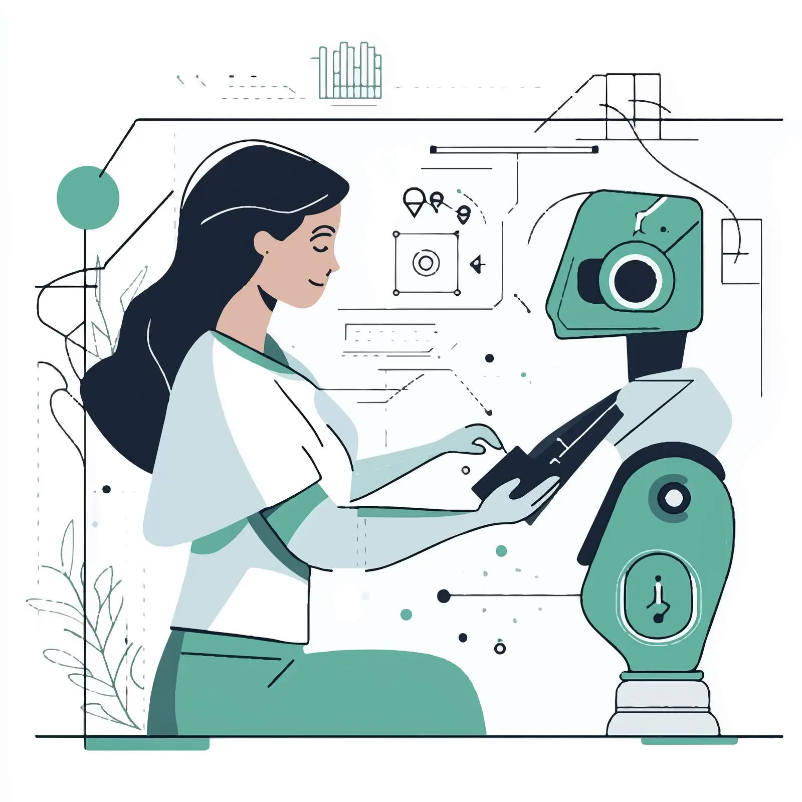 Woman Engaging with AI Technology Illustration — free download from Dotvec