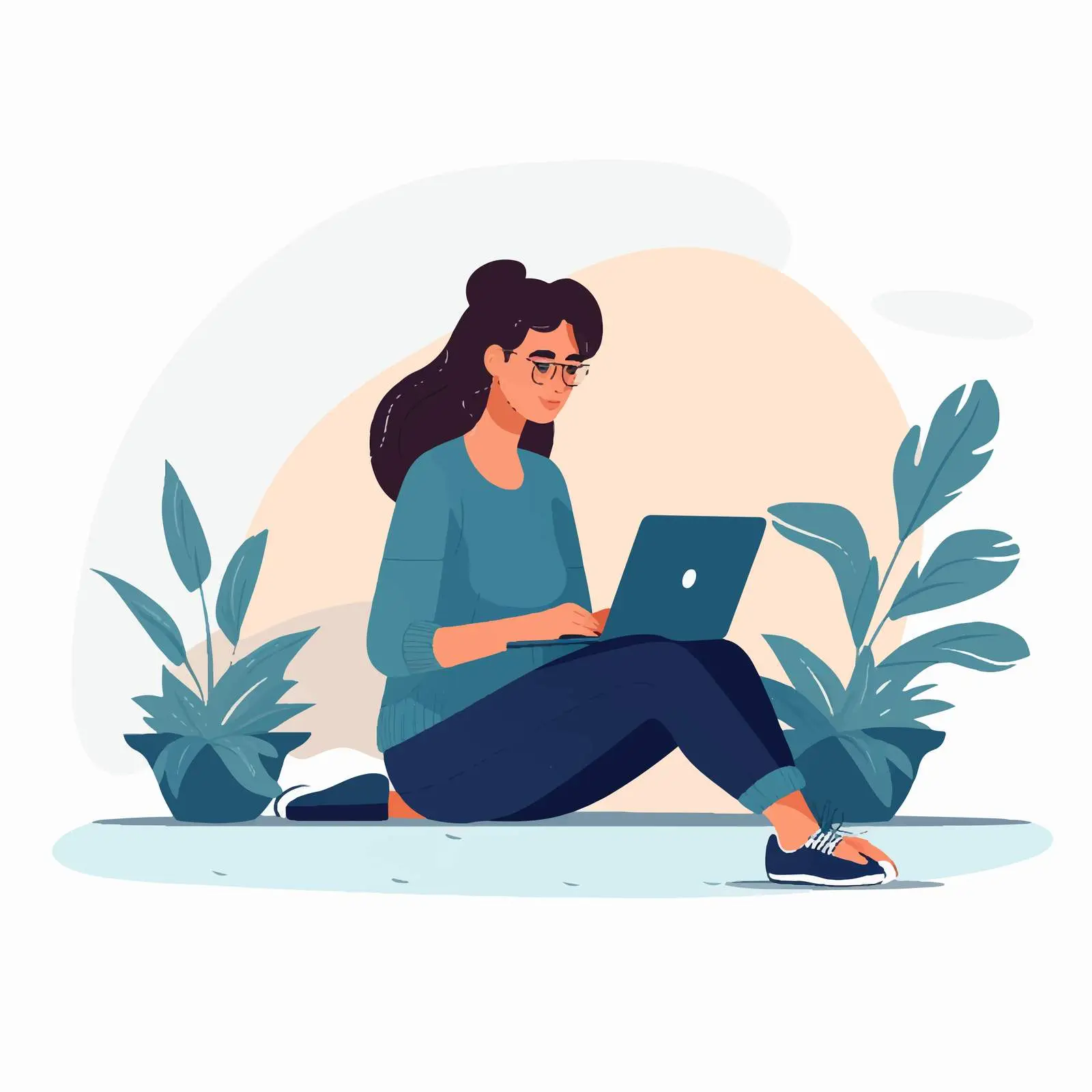 Student Working on Laptop with Pen and Paper — free download from Dotvec