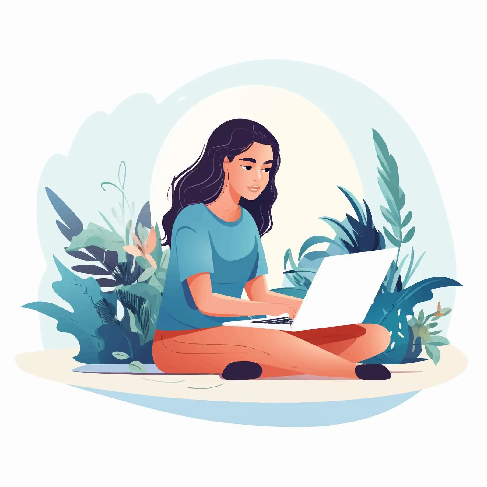 Student Working on Laptop with Pen and Paper — free download from Dotvec