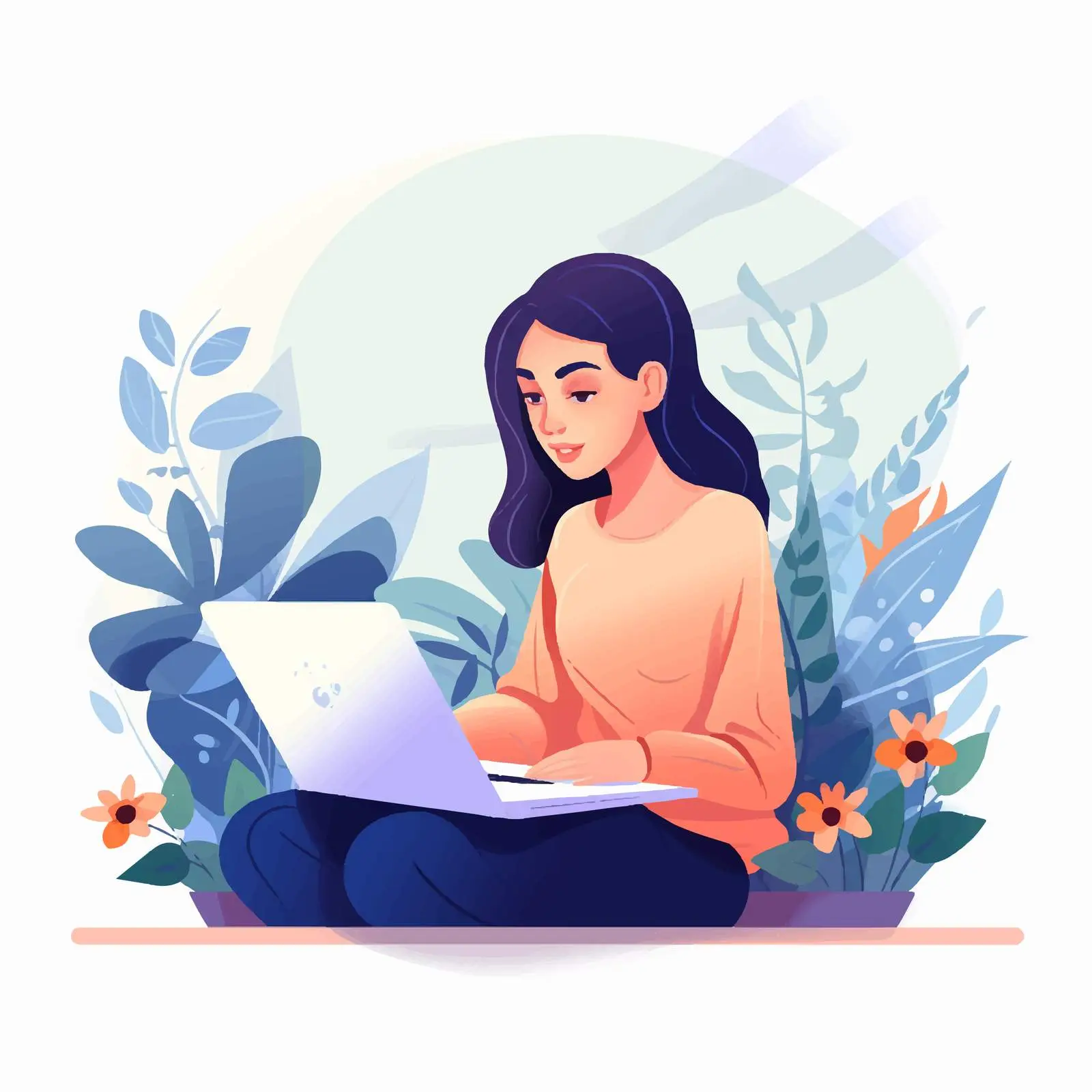 Student Working on Laptop with Paper and Pen — free download from Dotvec