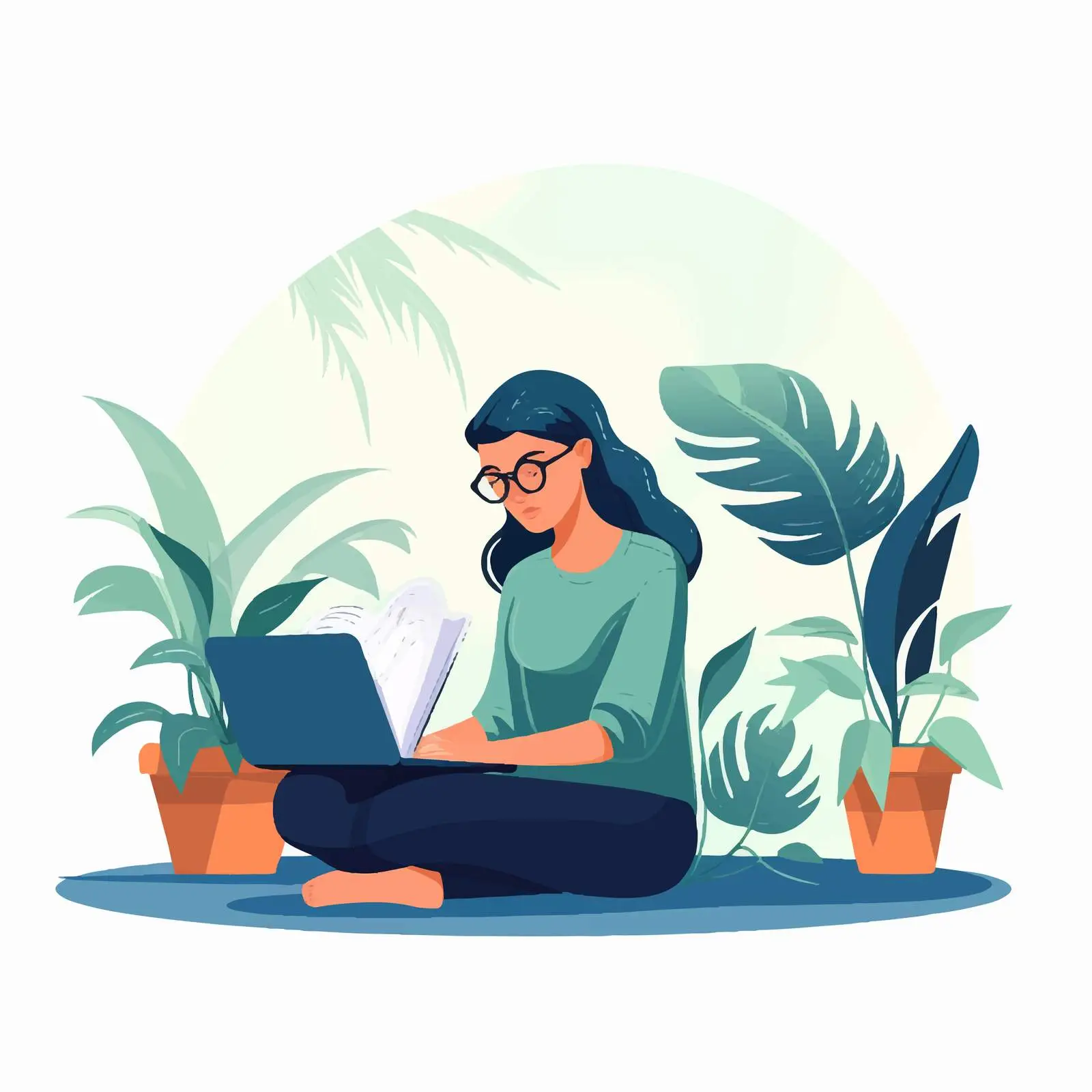 Student Working on Laptop with Pen and Paper — free download from Dotvec