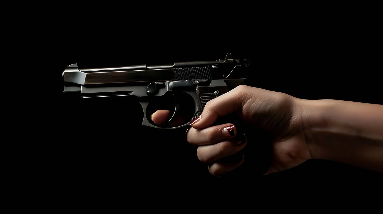 Female Hand Holding Gun on Black Background — free download from Dotvec
