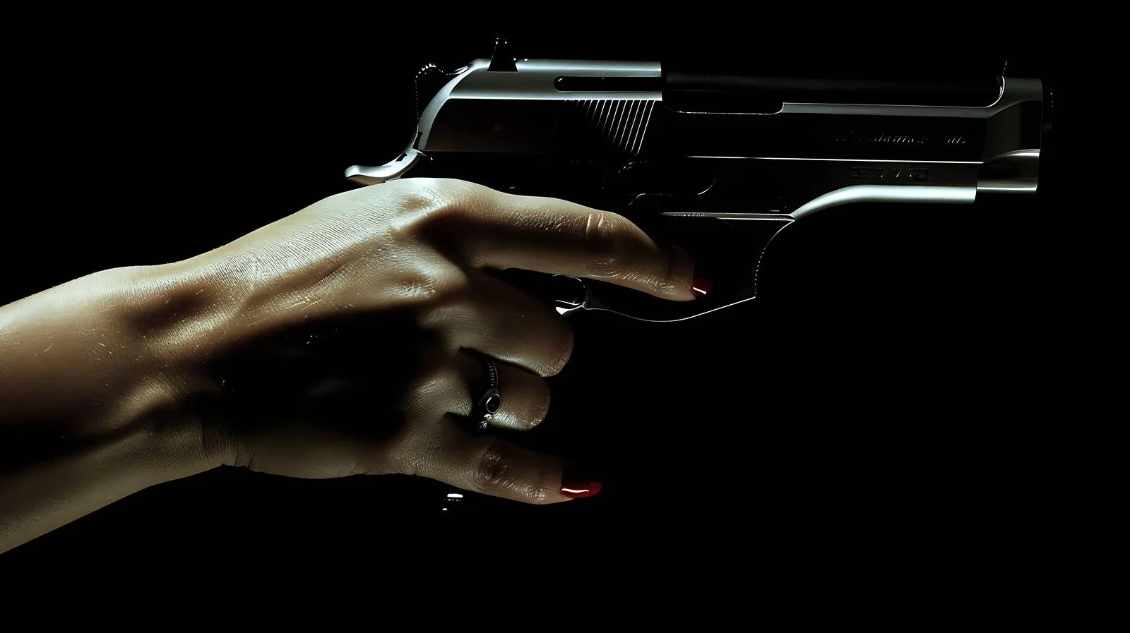 Female Hand Holding Gun on Dark Background — free download from Dotvec