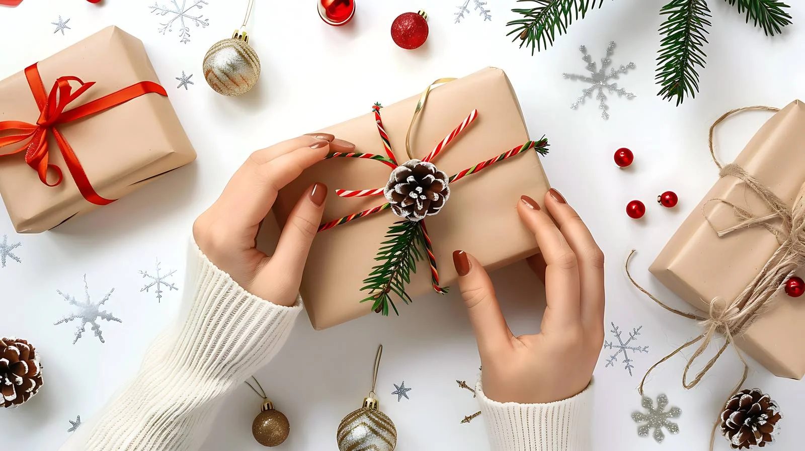 Festive Gift Wrapping by Woman — free download from Dotvec