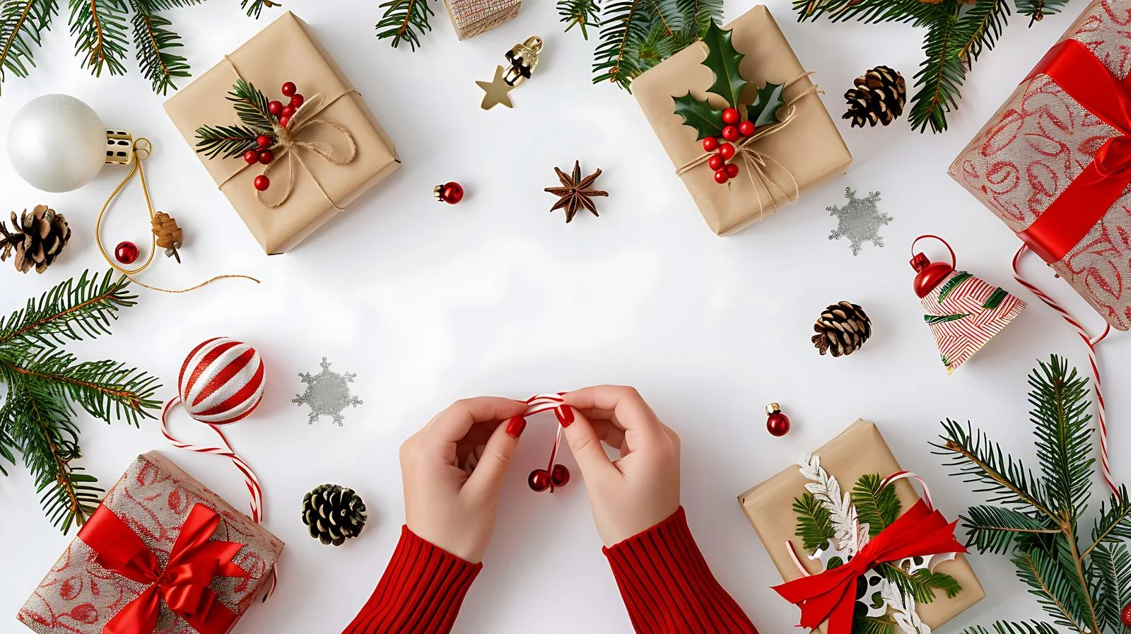 Festive Woman Decorating Christmas Gift — free download from Dotvec