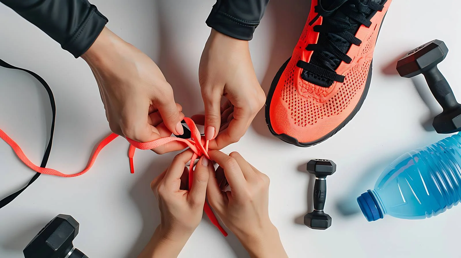 Sport Sneakers Shoelace Tying Woman Hands — free download from Dotvec