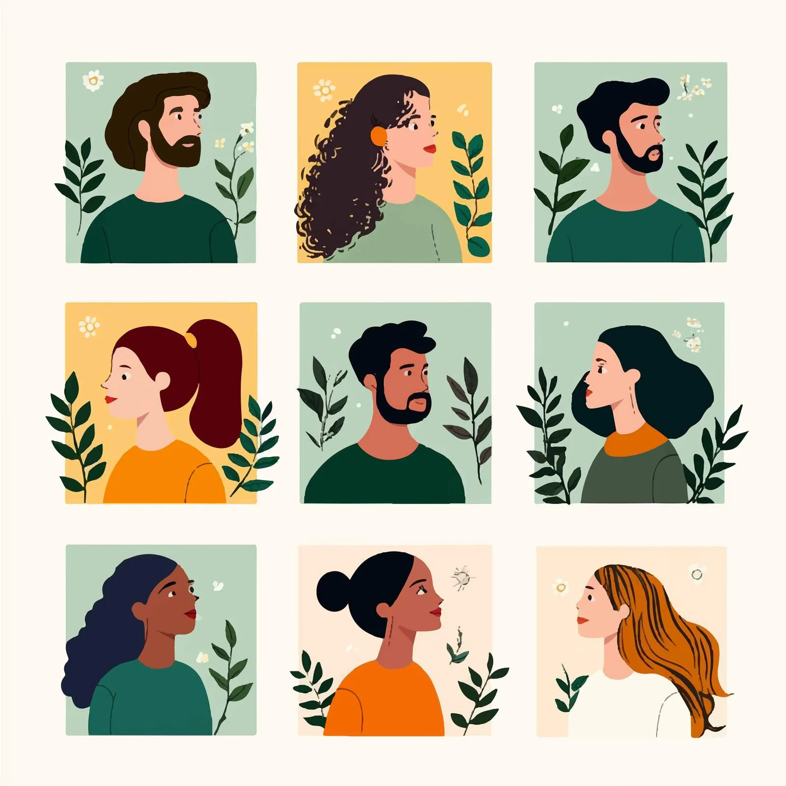 Cultural Diversity Cartoons with Leaves Vector Art — free download from Dotvec