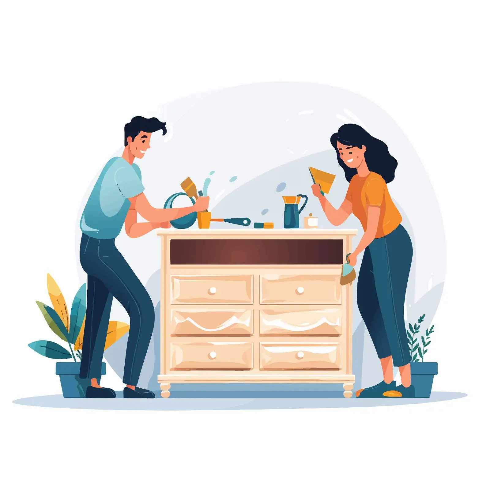 Couple Painting and Decorating Furniture Together — free download from Dotvec