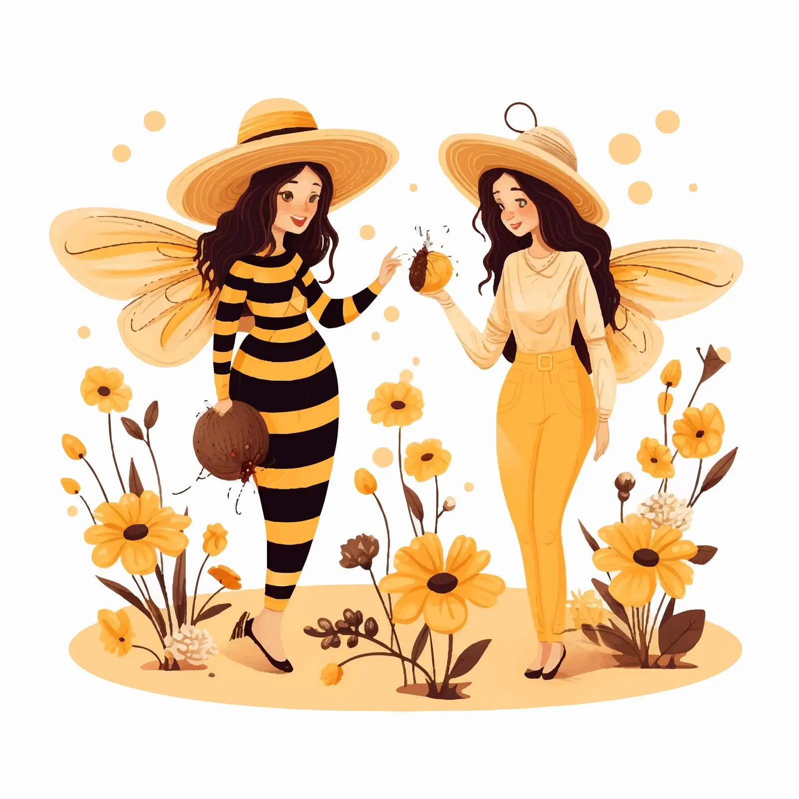 Fairytale Vector of Women as Bee and Flower — free download from Dotvec