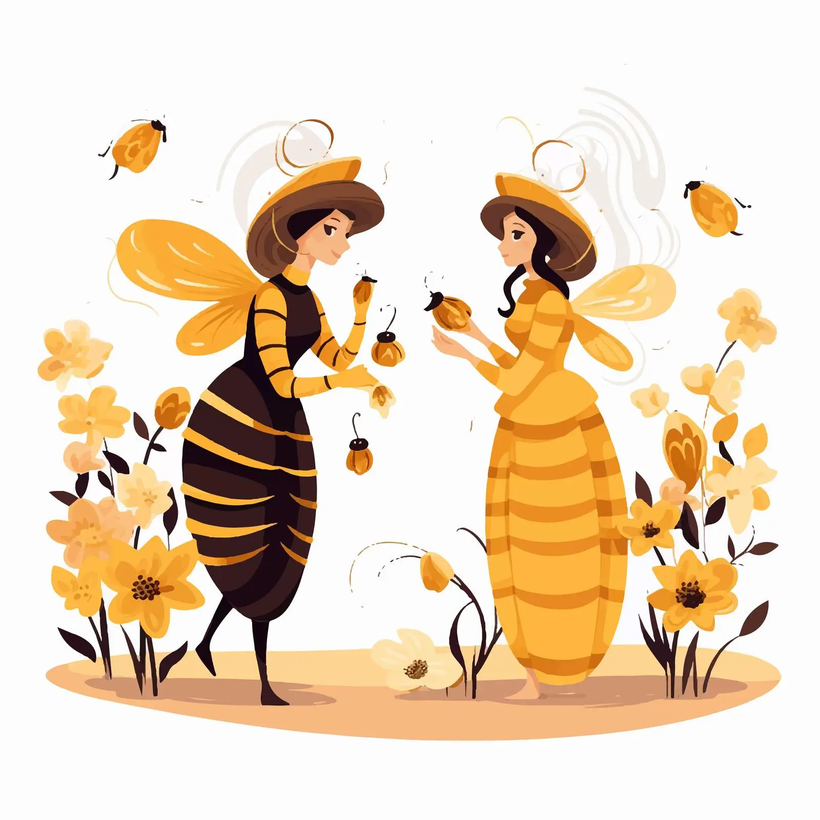 Women in Bee and Flower Fairytale Vector — free download from Dotvec