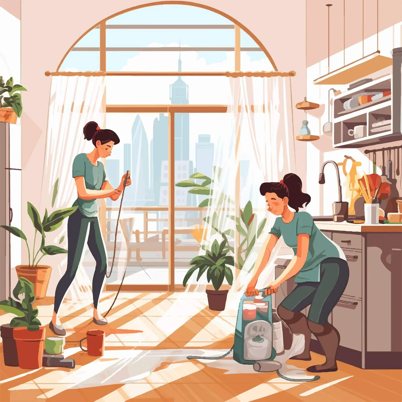 Women Doing Household Chores Illustration Vector — free download from Dotvec