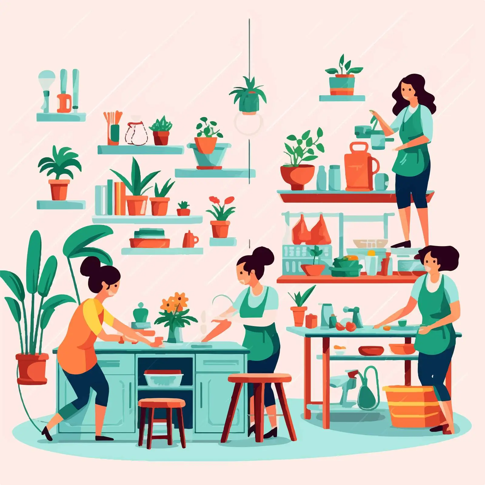 Women Managing Household Chores Illustration — free download from Dotvec