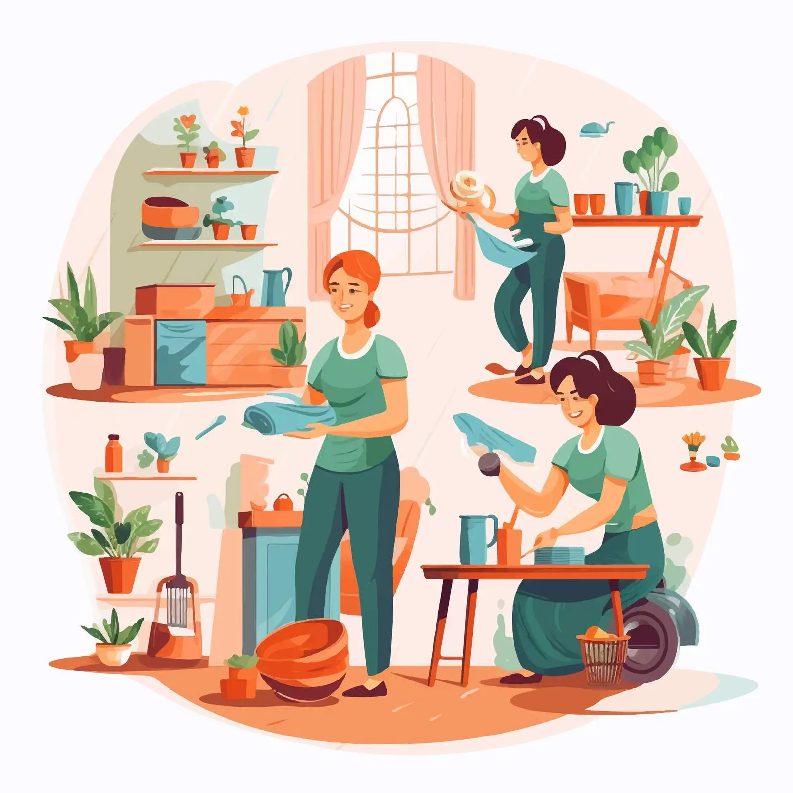 Women Doing Household Chores Vector Illustration — free download from Dotvec