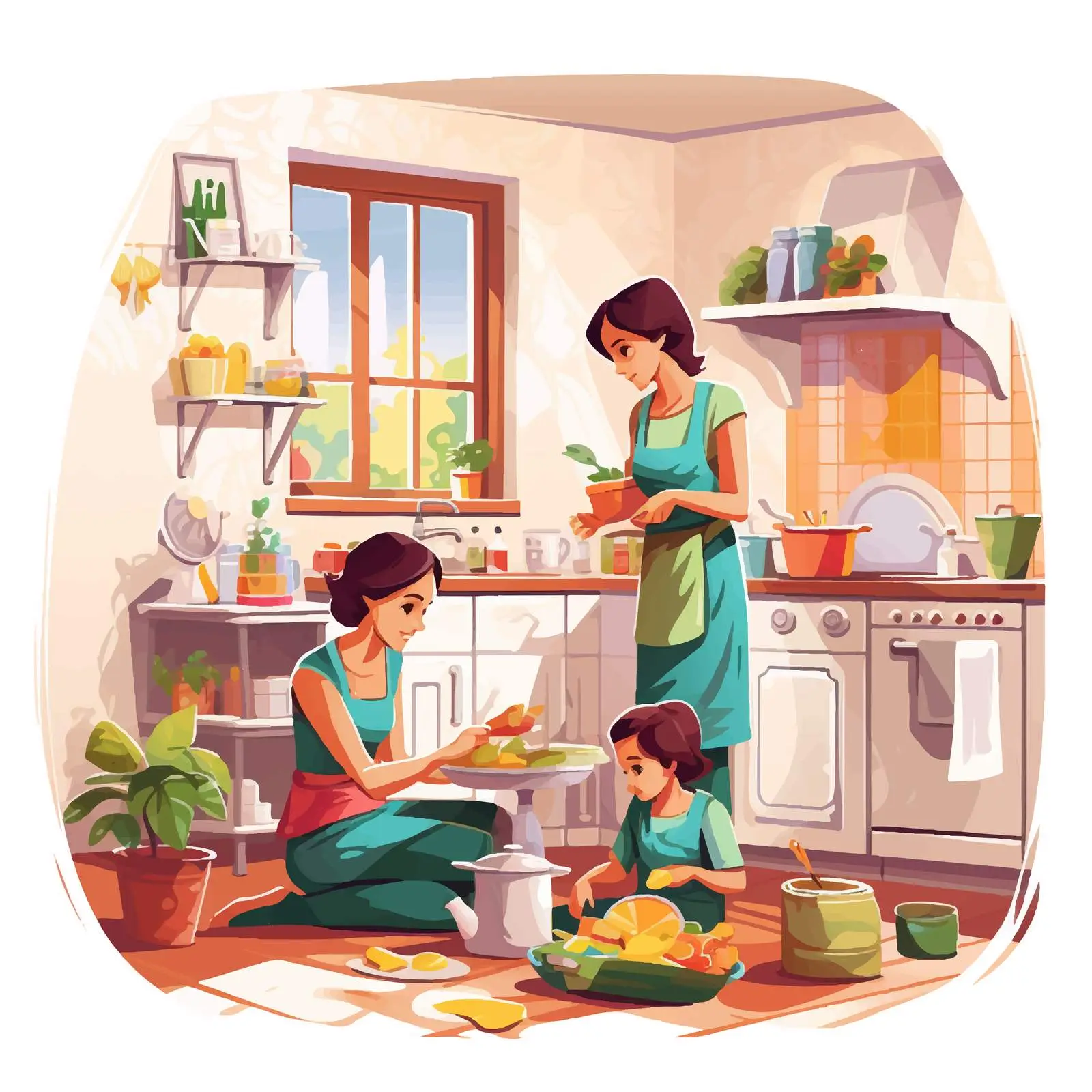 Women Doing Household Chores Illustration Vector — free download from Dotvec