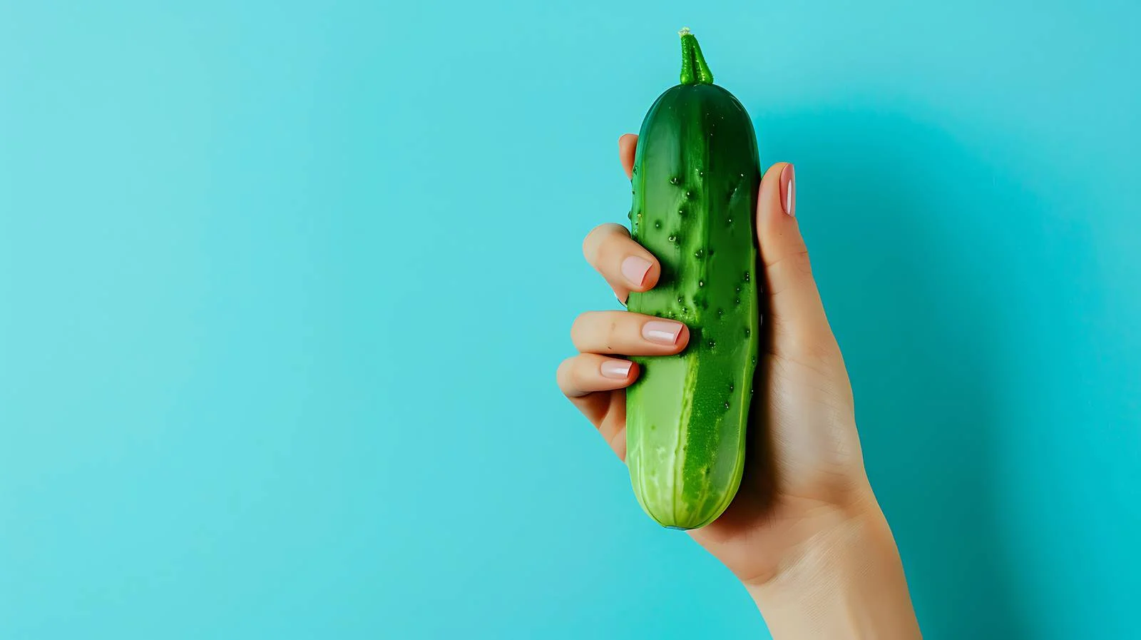 Elegant Woman Holding Cucumber on Blue Background — free download from Dotvec