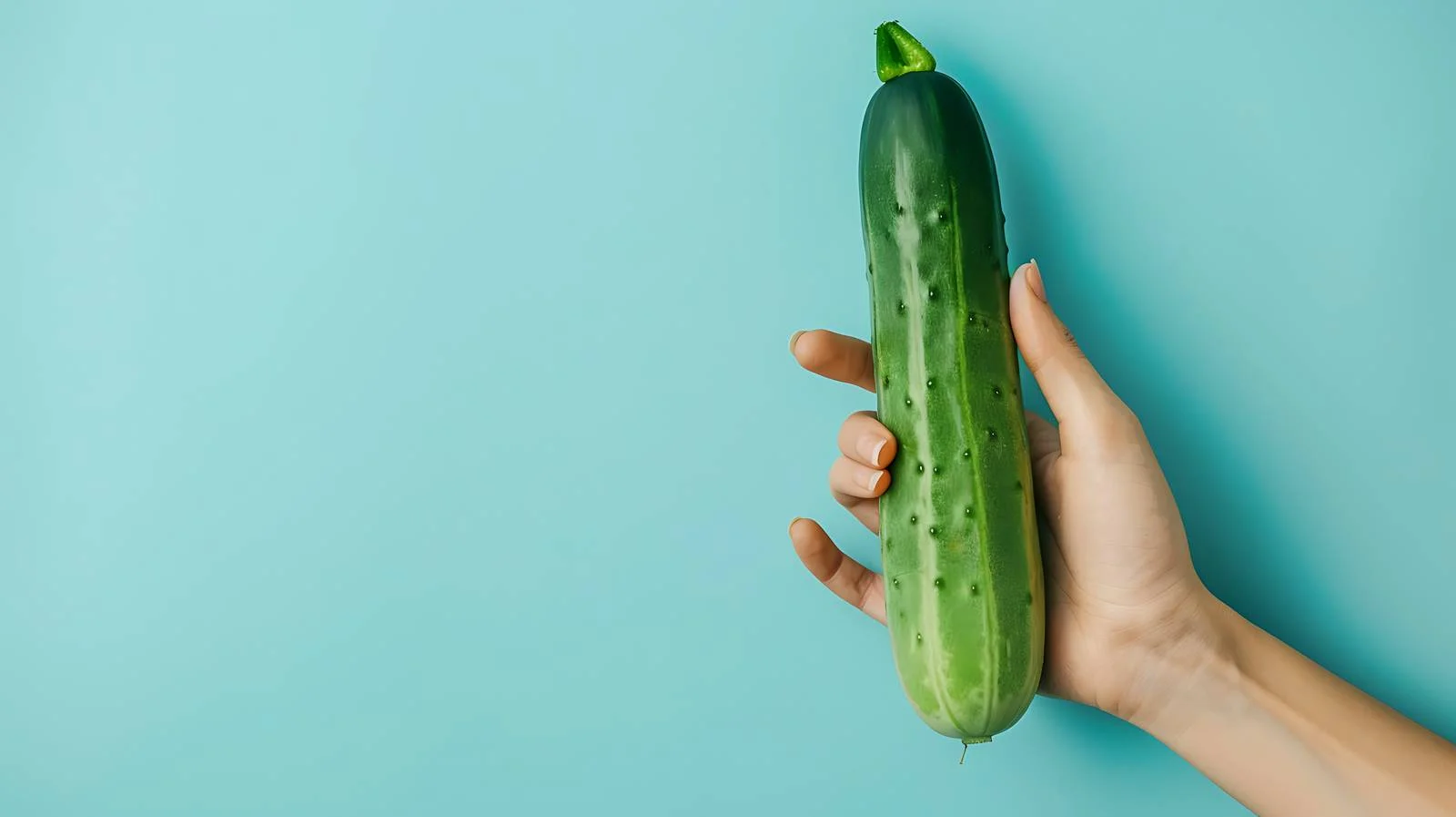 Elegant Women Holding Cucumber on Blue Background — free download from Dotvec