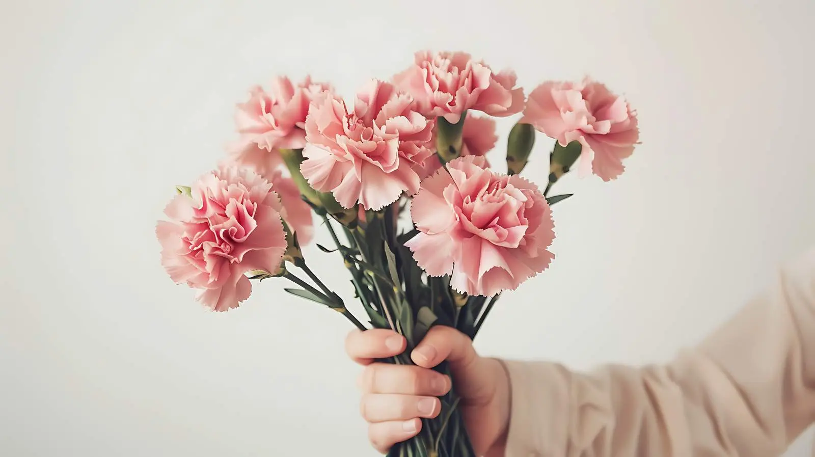Women Holding Pink Carnation Flower Bouquet – free smile image from Dotvec