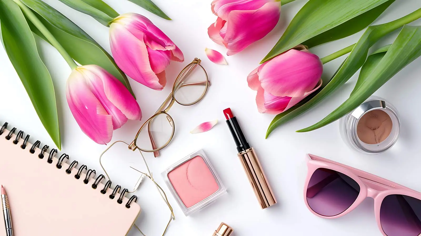 Cozy Home Office Desk with Flowers and Notebook — free download from Dotvec