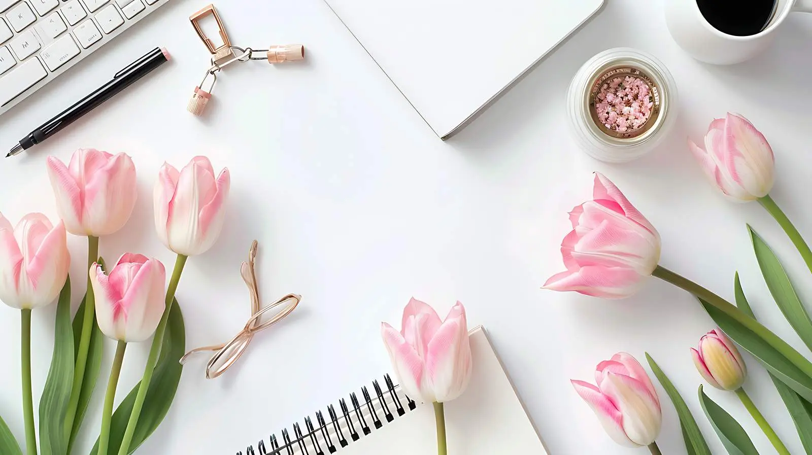 Women Working at Home Office Desk with Flowers — free download from Dotvec