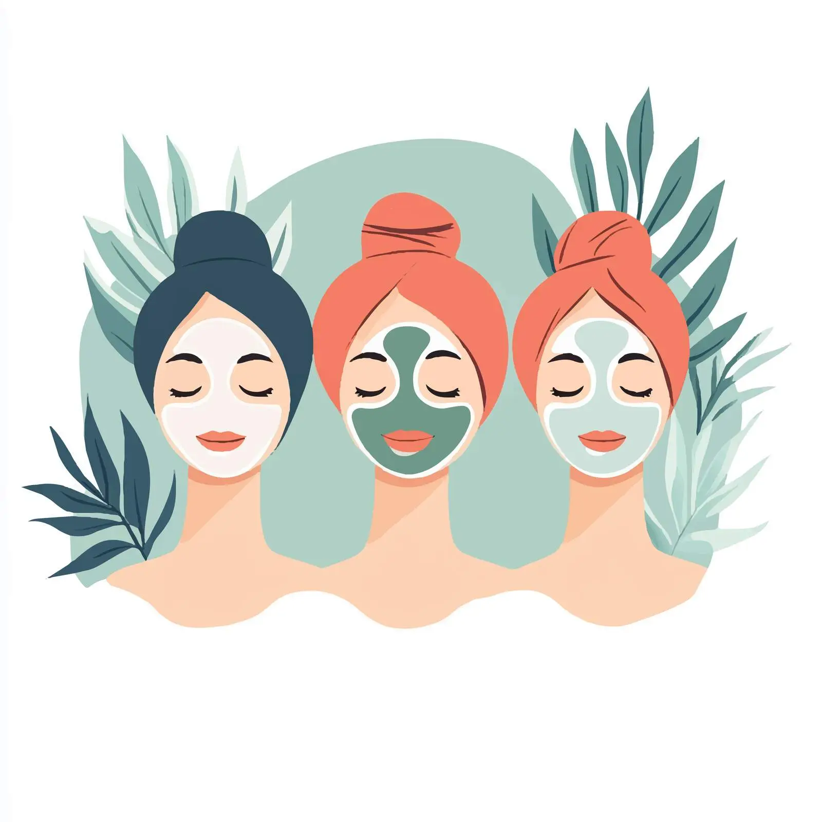 Women with Clay Facial Masks Cartoon Illustration — free download from Dotvec
