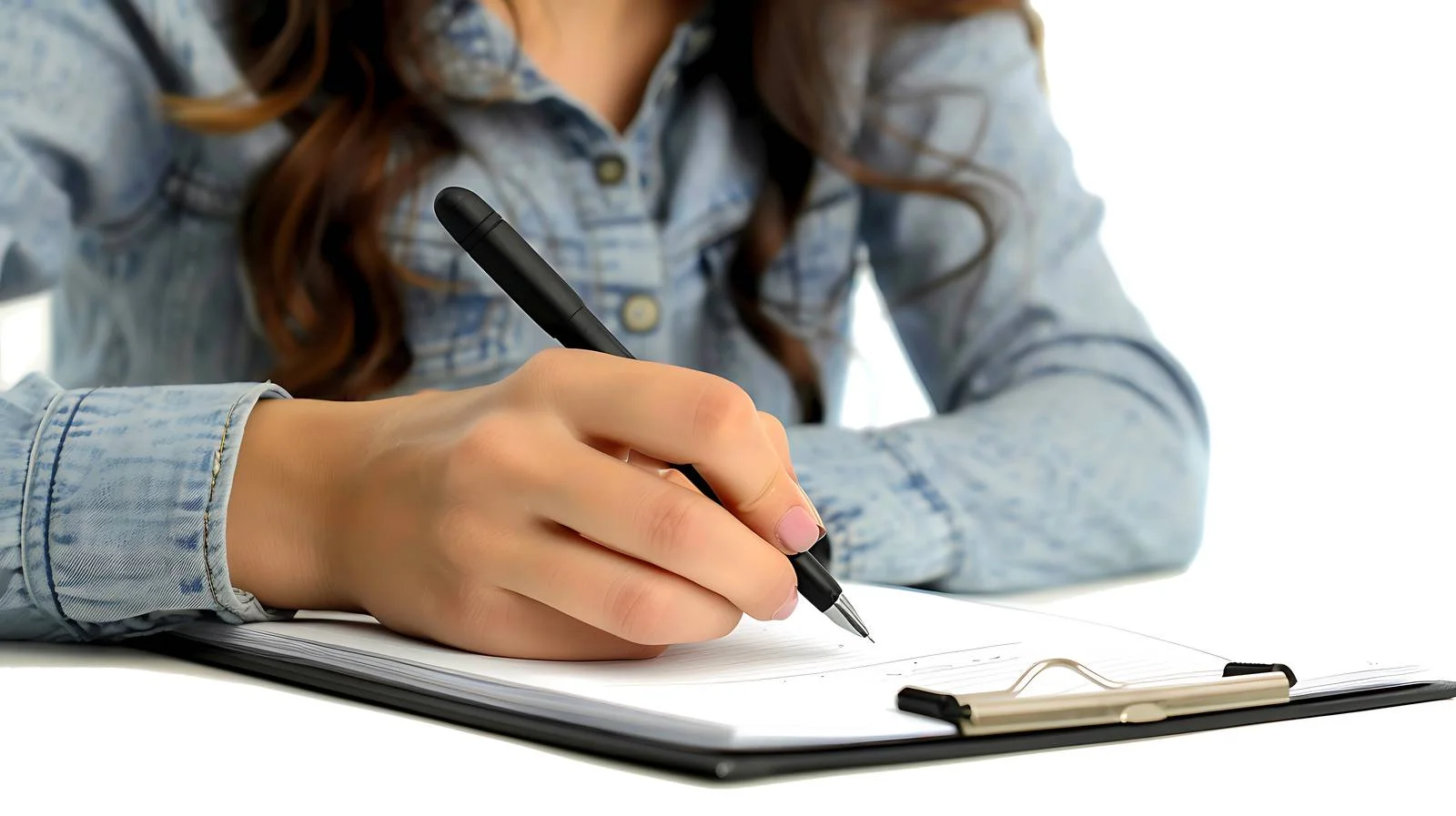 Professional Woman Writing on Isolated Table — free download from Dotvec