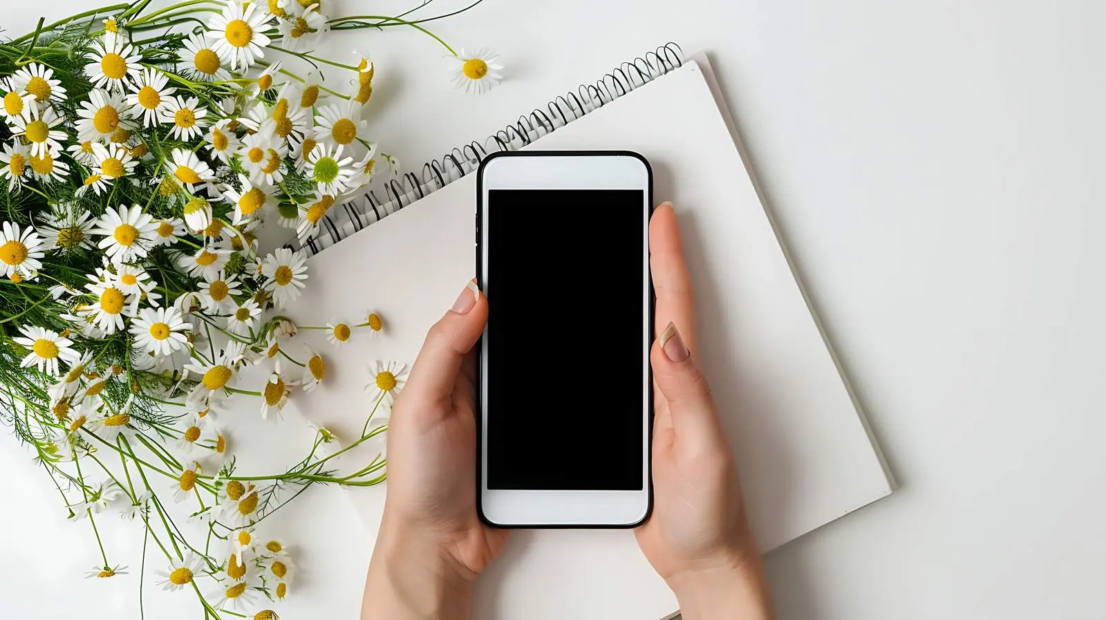 Woman Holding Smartphone in Home Office — free download from Dotvec