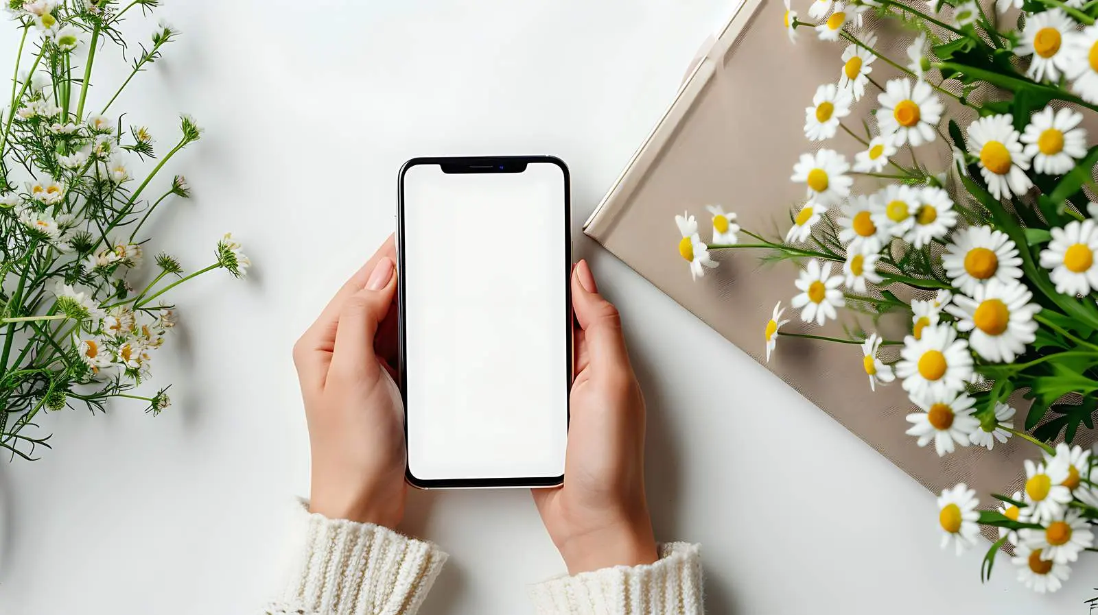 Woman Holding Smartphone in Home Office Setting — free download from Dotvec