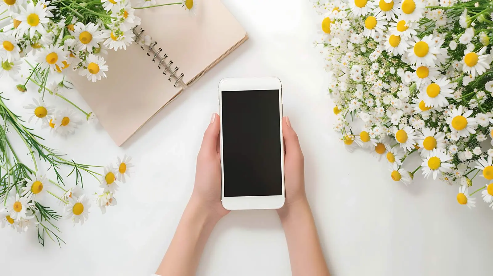 Woman Holding Smartphone in Home Office — free download from Dotvec