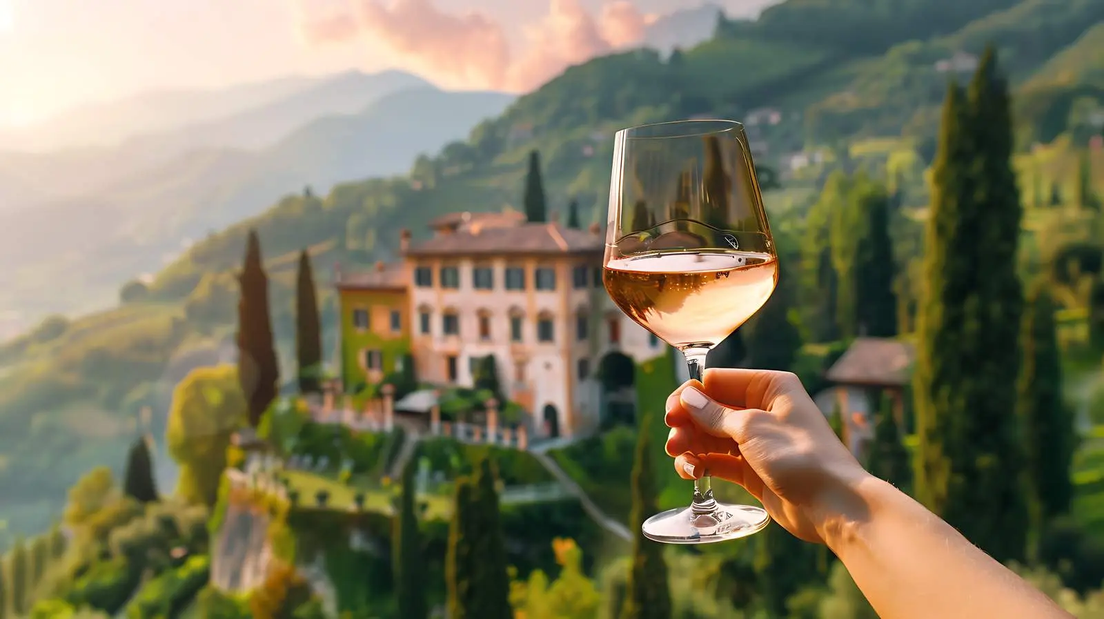 Woman Holding Wine Glass in Scenic Setting — free download from Dotvec