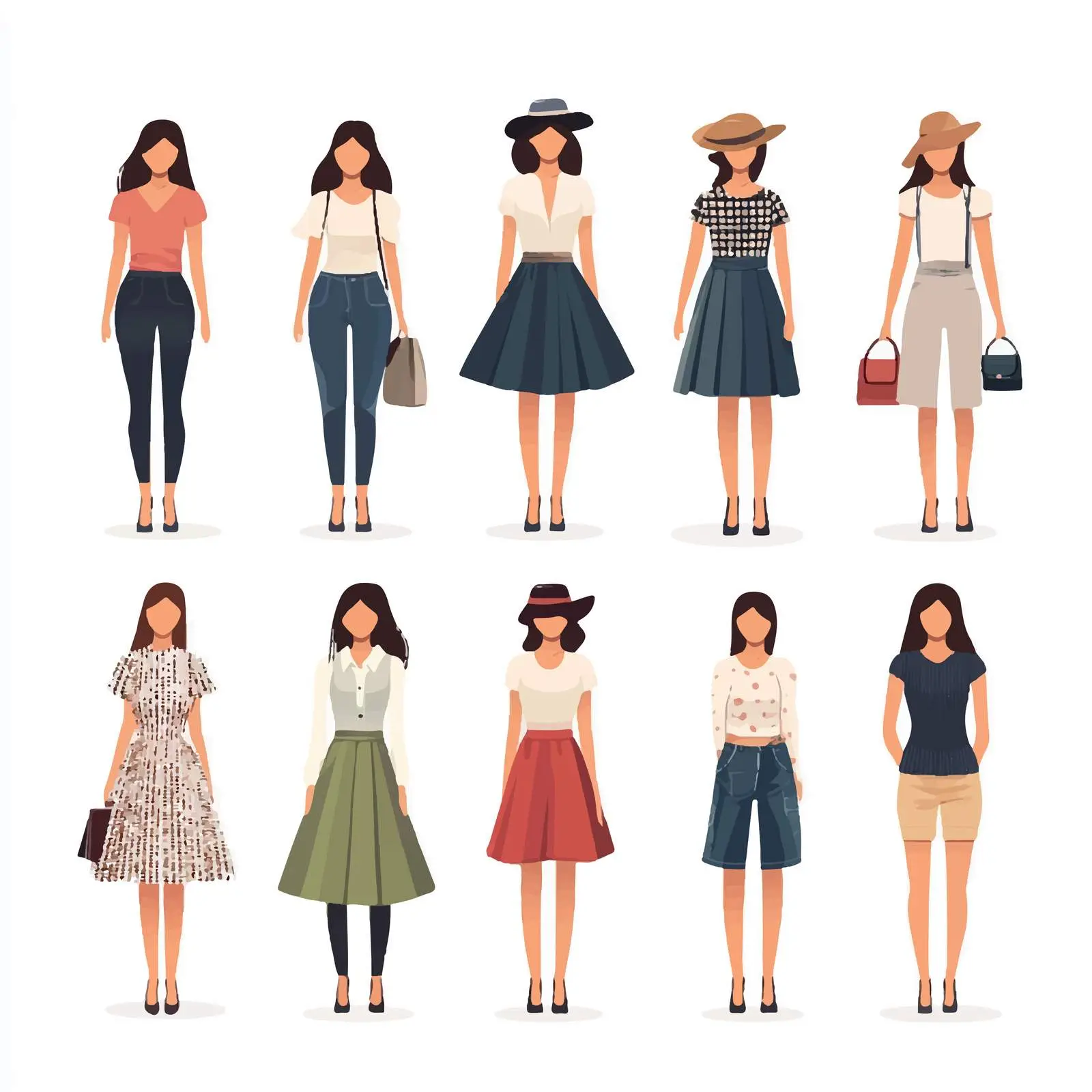 Stylish Women's Clothing and Poses Vector Illustration — free download from Dotvec