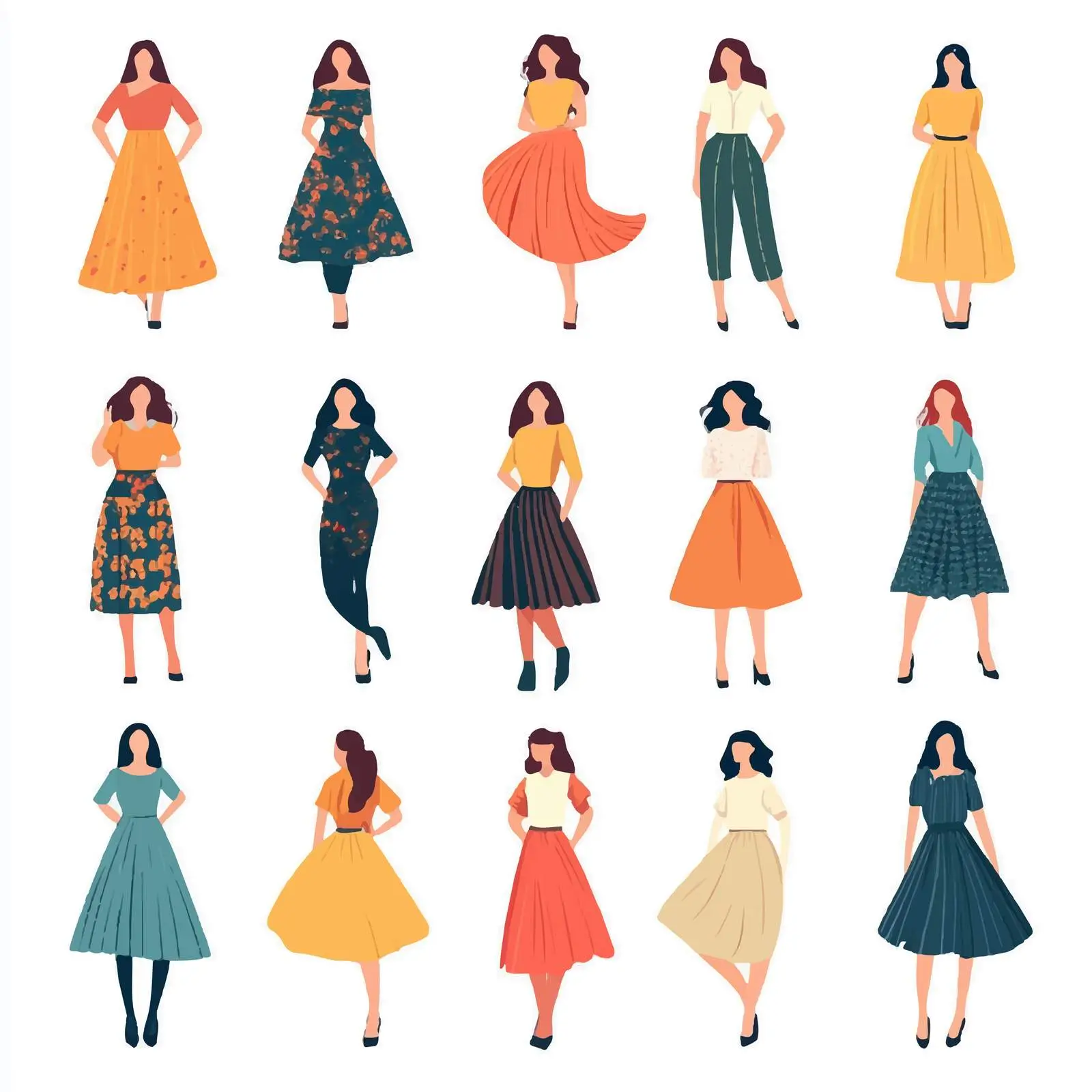 Stylish Women's Clothing and Poses Vector Illustration — free download from Dotvec