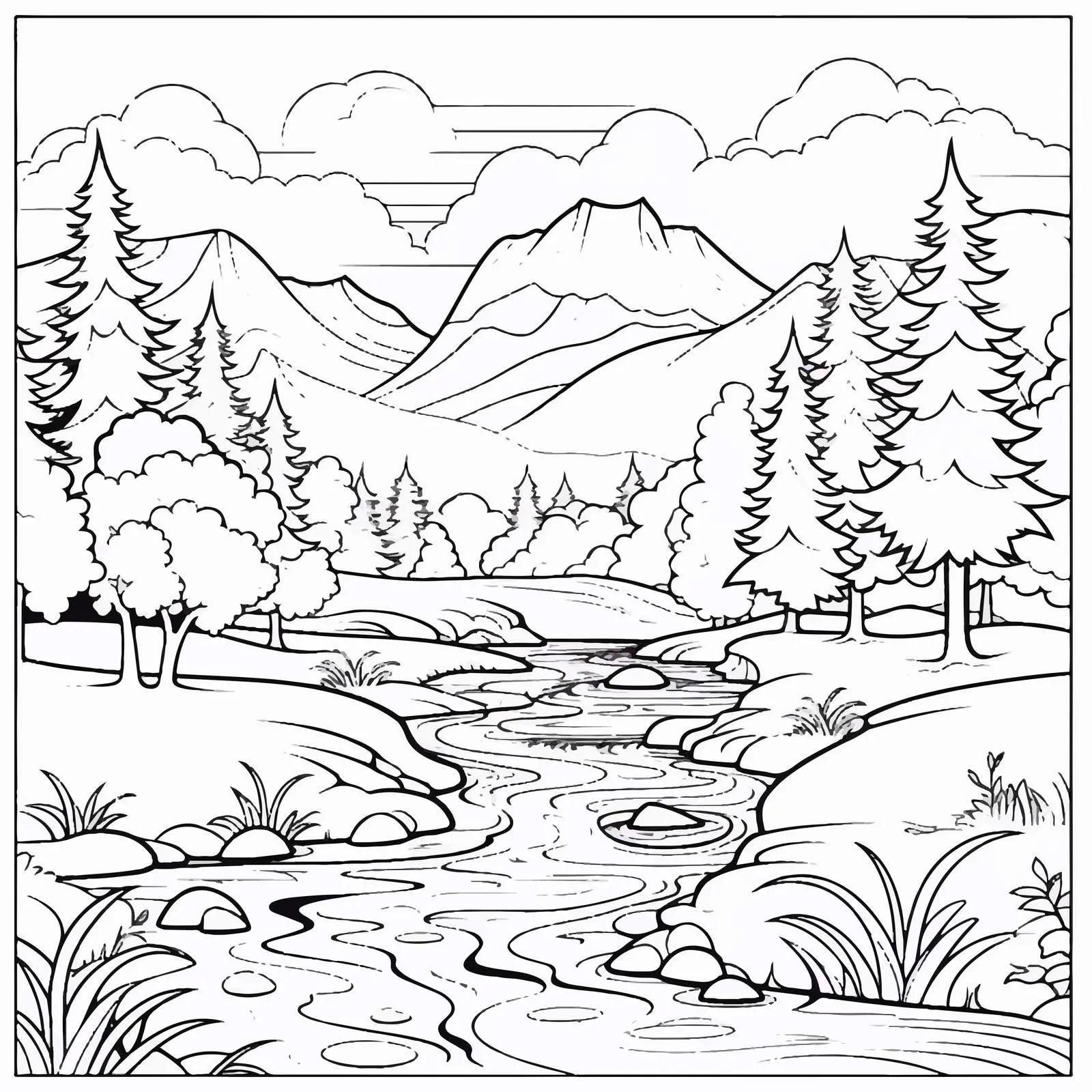 Wonderful Natural Landscape Coloring Page for Kids – free fun for kids image from Dotvec