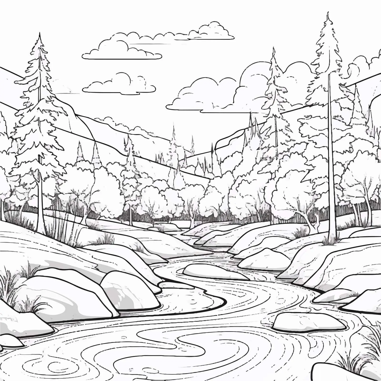 Colorful Natural Landscape Kids Coloring Page – free fun for kids image from Dotvec