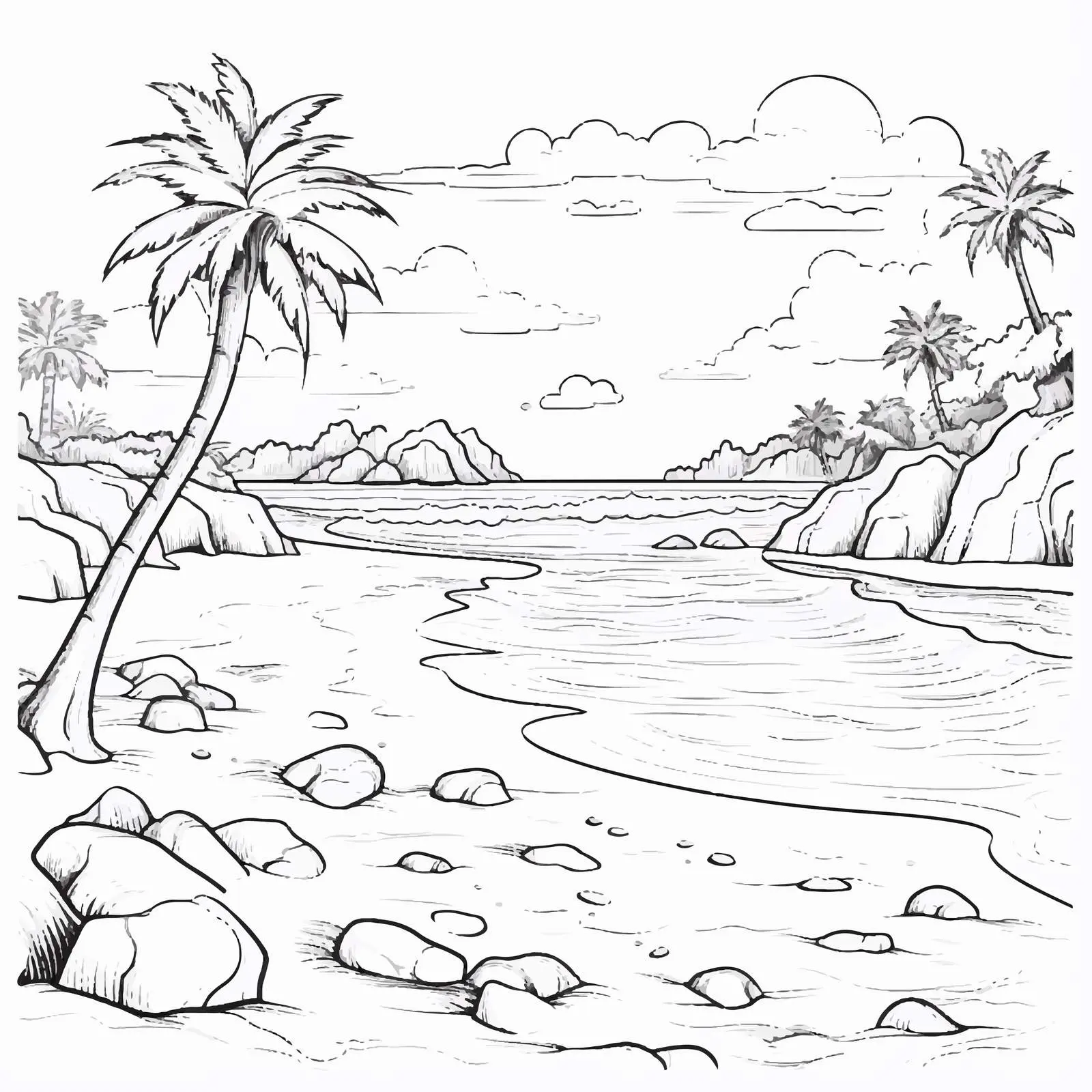 Coloring Page of Natural Beach Landscape — free download from Dotvec