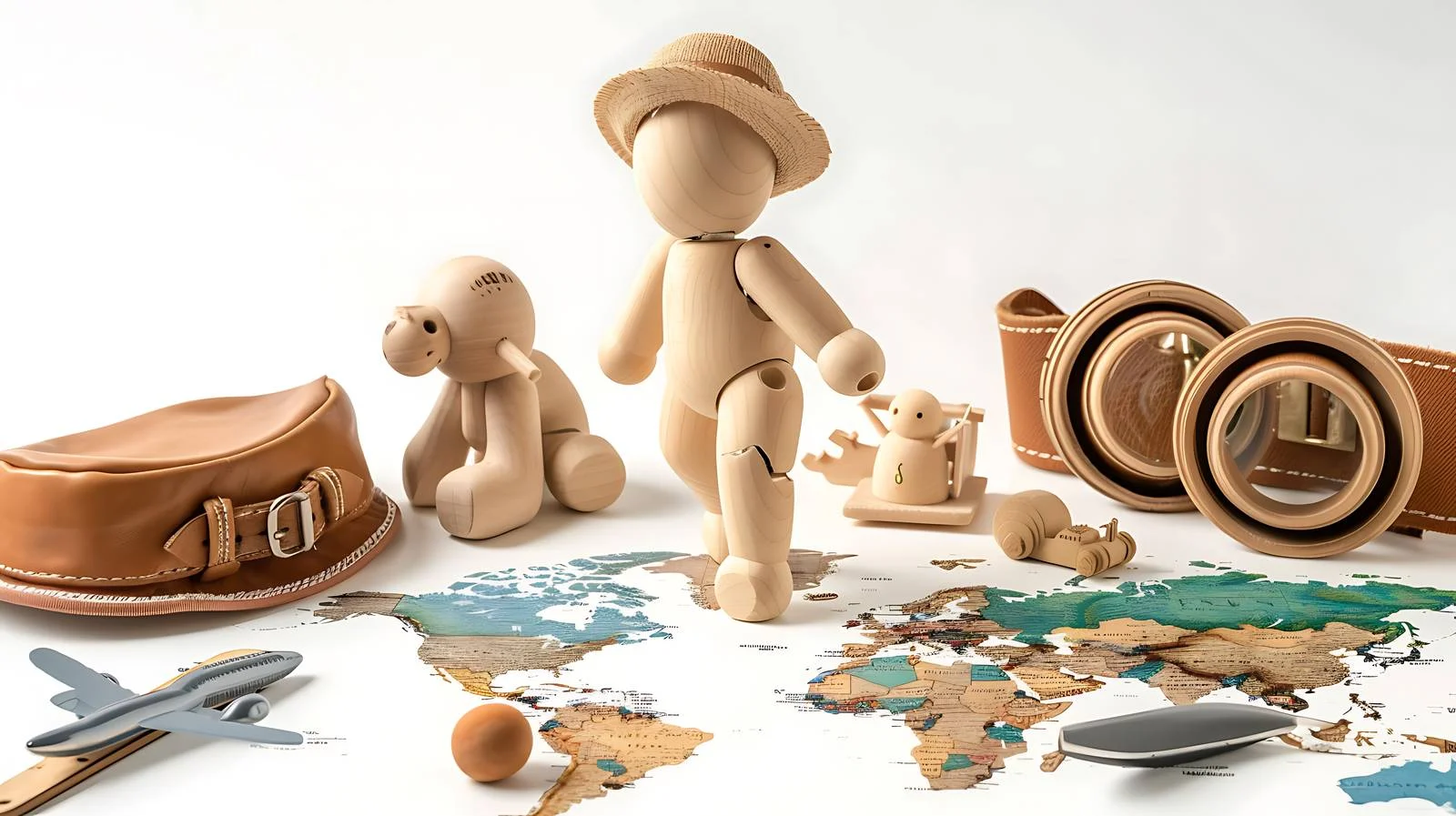 Wooden Doll on World Map — free download from Dotvec